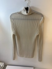 Banana Republic 100 Merino Wool Ribbed Ivory Turtleneck Large Minimalist Chic