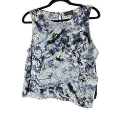 ASTR The Label Tie Dye Sleeveless Blouse Medium M Blue Black Asymmetrical Hem