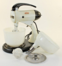 Vintage Sunbeam Mixmaster Stand Mixer White Glasbake Bowl Juice USA Reamer
