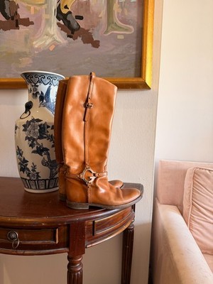 Gucci GG Tall Riding Boots Tan Cognac Leather EU 38 US 8 , gucci G hardware