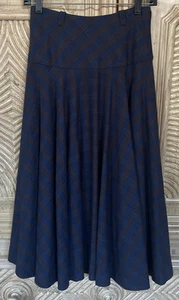 JUPE FEMME VINTAGE GUCCI MARRON BLEU PLAID LAINE CERCLE TAILLE 38 EXCELLENT ÉTAT