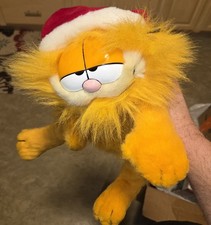 Christmas Dakin Plush Garfield Cat Santa Hat Blow Out Fluffy Fuzzy Long Hair