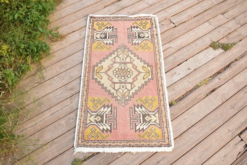 Turkish Carpet Hand Knotted 1x3 Size Doormat Chair Multi Color Rug 53x101cm