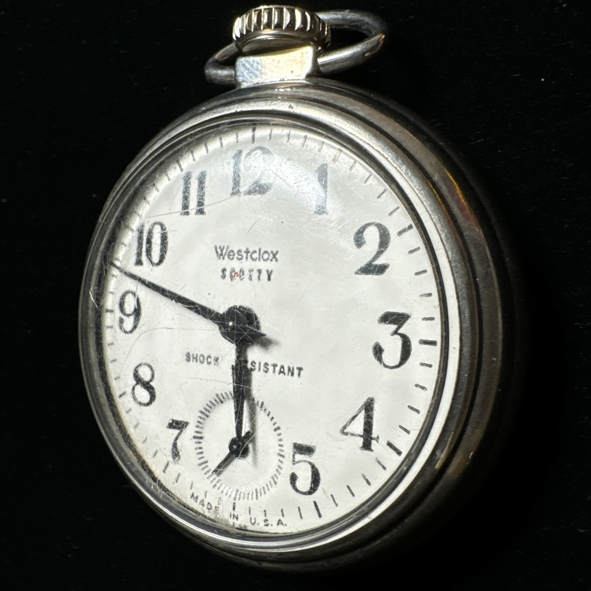 Vintage Westclox Scotty Pocket Watch Silver Tone Wind Up Works