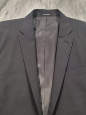 44R Men's Egara Blazer Jet Black Slim Fit Micro Striped Wool Blend Sport Coat