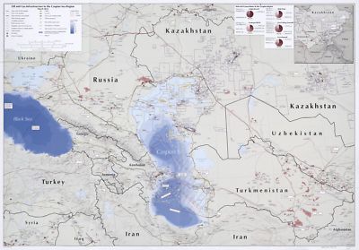 16'' x 24'' 2012 Map Of Caspian Sea Region Oil & Gas Infrastructure