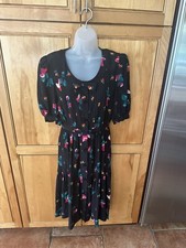 Vintage Albert Nipon 6 8 Black Silk Floral Pintuck Bows Dress FAB 