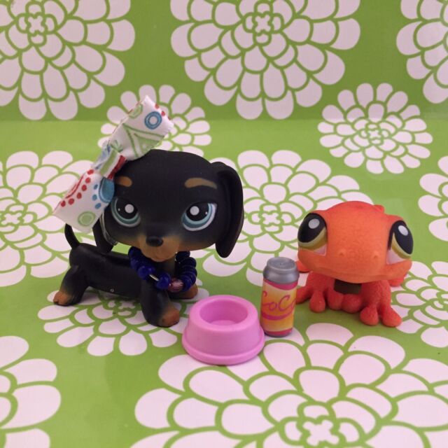 Littlest Pet Shop Black Dachshund Dog 325 & Orange Gecko 326 Pet Pairs