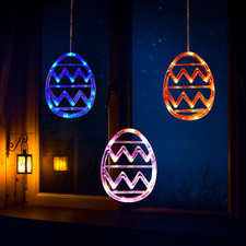 Easter Window Lights Bunny & Egg Decorations Battery Operated Hanging Neon