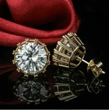 2.20 Ct Round Cut Diamond Push Back Women's Stud Earrings 14k Yellow Gold Finish