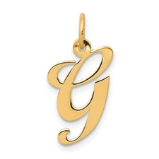 14k Yellow Gold Fancy Script Initial G Charm Pendant 0.79 Inch