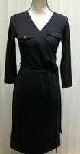 TALBOTS Size XS black Faux Wrap dress 3/4 sleeve Sheath stretch Career Cocktail