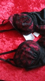 ANN SUMMERS UNDERWIRED/REMOVABLE  PADS  RED/BLK CAMI SUSPENDER  34C  DEEP PLUNGE