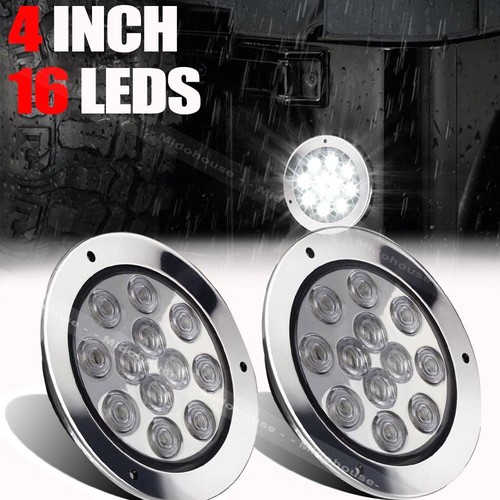 2X 4" Round White 24 LED Truck Trailer Light Reverse Backup Running Light Chrome - Foto 3 di 10