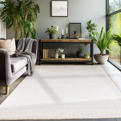 Teppich Wohnzimmer Kurzflor Deko Boho Stil Geometrisch Design Teppich Creme