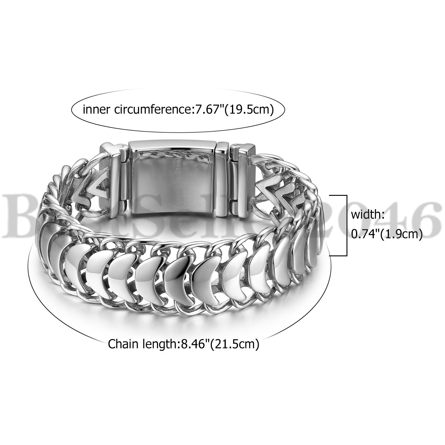 High Polished 19MM Wide Stainless Steel Mens Watch Band Chain Bracelet