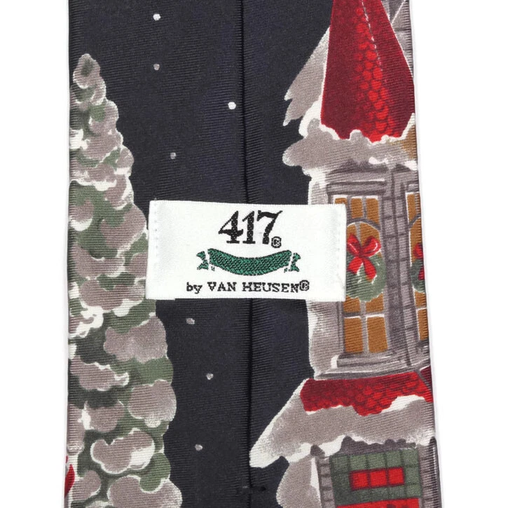 417 VAN HEUSEN Christmas Santa Sleigh Reindeer Holiday Men's Silk Neck Tie - Image 4 of 4