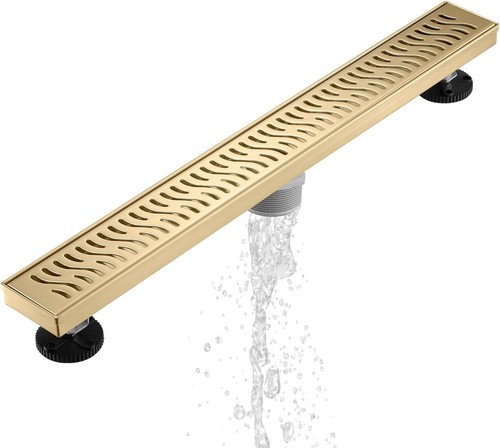 Sharp-tec 24" Linear Shower Drain Rectangle Shower Floor Drain Kit, Gold ST-103 - Picture 2 of 12