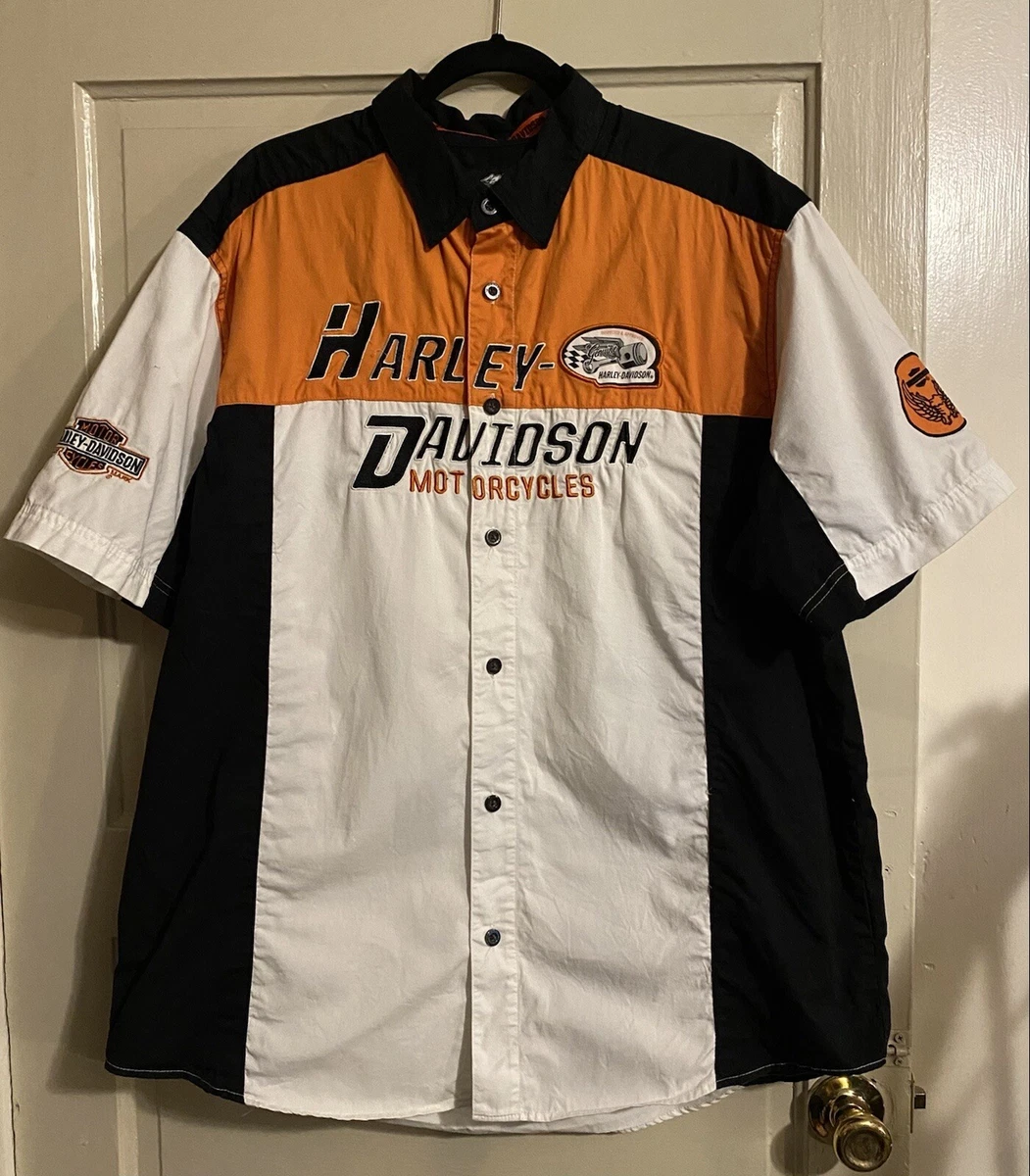 Harley Davidson White And Orange Button Down Shirt XL biker HD 100