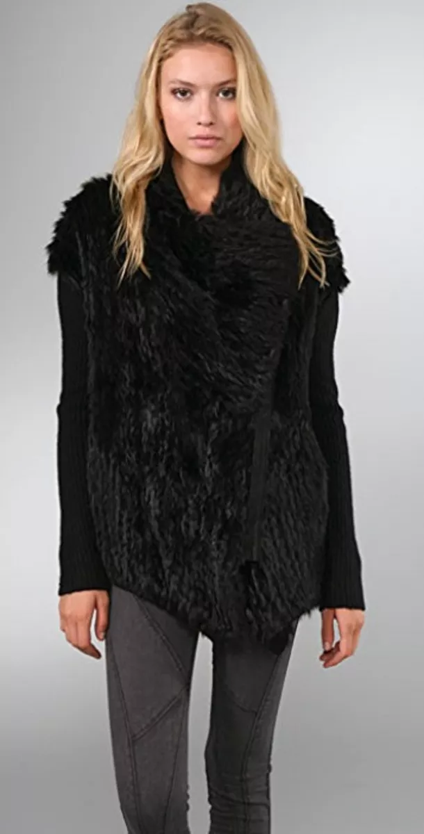 Black Knitted Rabbit Fur Sweater Jacket 