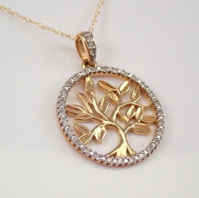 1 CT Round Cut White Simulated Diamond Tree Of Life Pendant Yellow Gold Plated