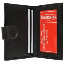 New Black Leather Card Case Front Pocket Wallet ID Window Slim Thin Mini Snap