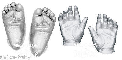 Großes Baby Gießset Füße Handbrause Geschenk Metallic Silber Farbe 3D