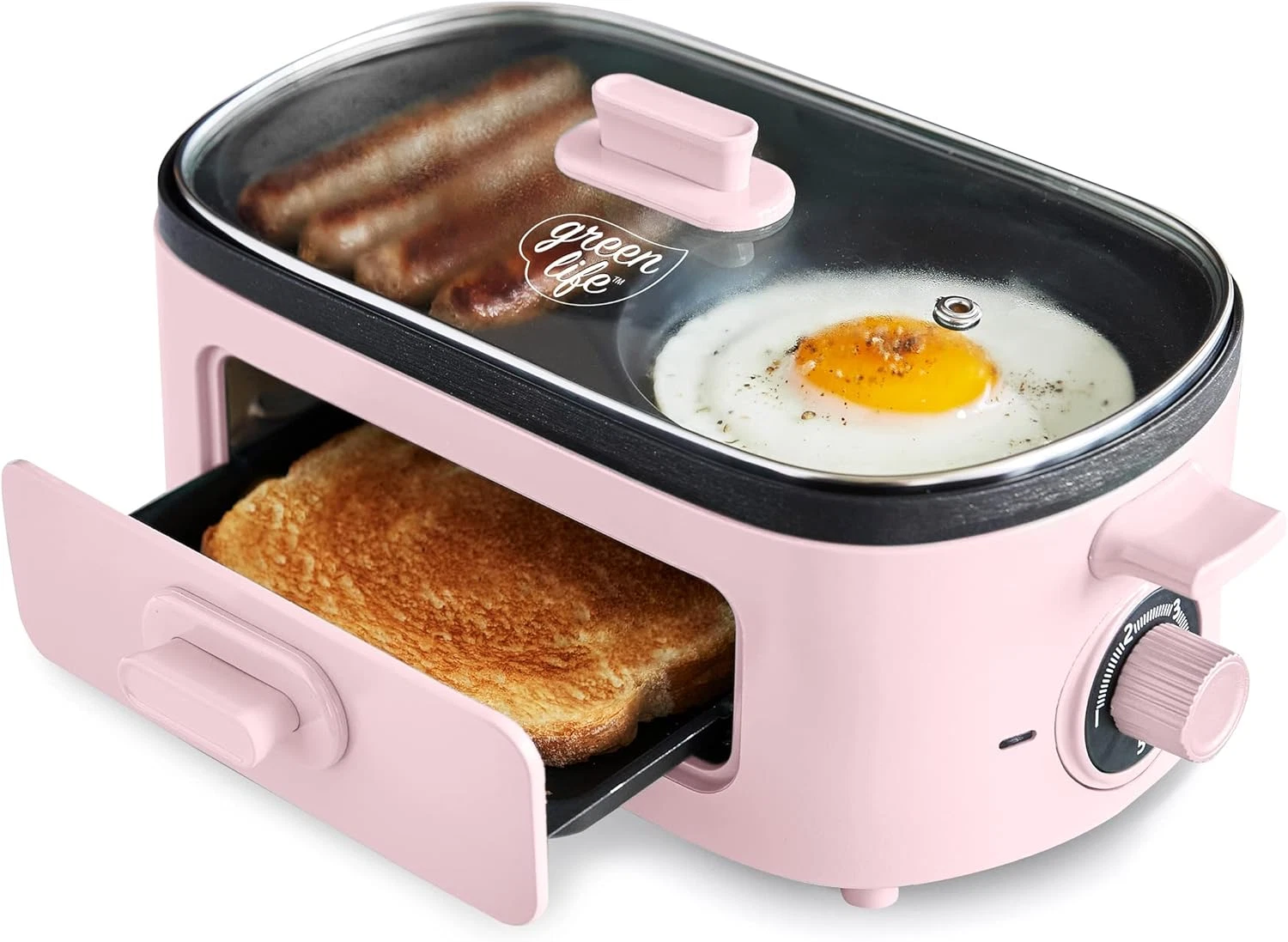 3-In-1 Breakfast Station, Ceramic Nonstick Dual Griddles for Eggs, Meat, Pancake