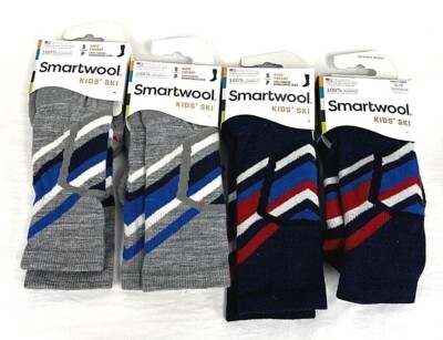 2 Pair Smartwool Gray or Blue Ski Race Jr Socks NWT Kids Sz S 9-11.5 or M 12-2.5