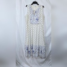 Old Navy Womens Blue White Floral Smocked Fit & Flare Midi Peasant Dress XL New