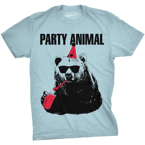 Mens Party Animal Funny Bear Tee 