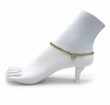 10" ITALIAN CUBAN CURB LINK CHAIN ANKLET CZ STONE ANKLE BRACELET 14K GOLD PLATED