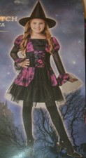 Girl's Gothic Witch Purple Dress Halloween Costume 2 PC Set Sizes S, M, L