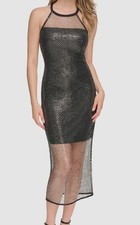 Guess Women's Black Sequined Mesh Strappy-Back Maxi Dress Size 16
