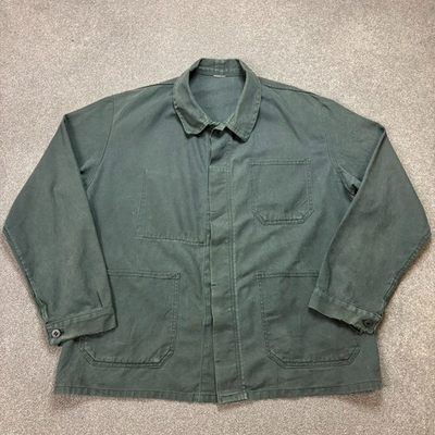 #ad French Jacket Adult Large Green VTG Chore Work Wear Canvas Utility Military Mens $56.33