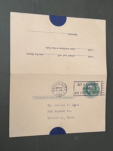 1946 BOSTON WOOL TRADE GOLF CLUB VICTORY CUP AD POSTAL CARD + REPLY ! SALEM MA ! - Picture 2 of 2