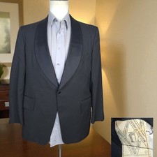 60s 70s After Six Tuxedo Jacket Mens 42R Black Shawl One Button VTG