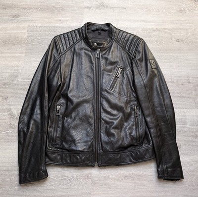 Belstaff Mens Leather Biker Jacket Size: 50/L. Black Mint Condition