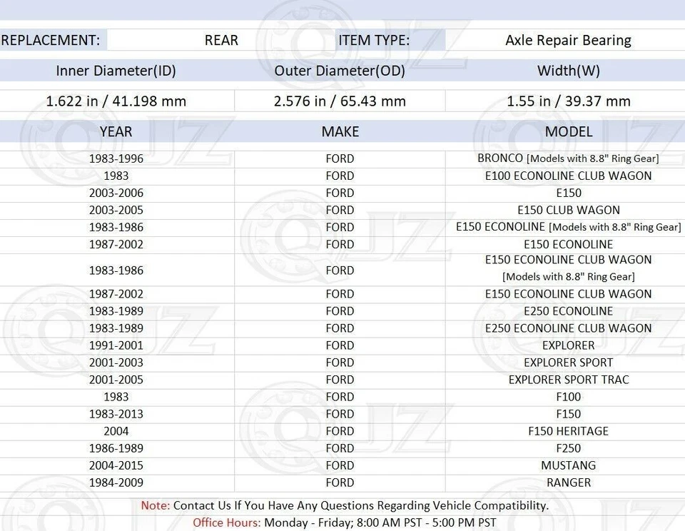 [TRASERO (cantidad 2)] Rodamiento de eje RP6408 para Ford E150 Club Wagon 2003-2005 Foto 2 de 4