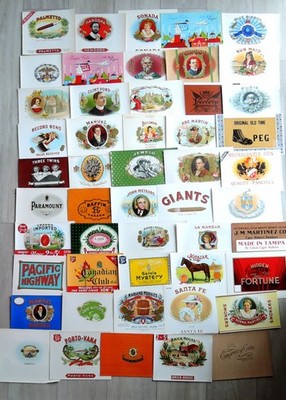 Lot of 50 Original,  Vintage CIGAR BOX LABELS All Different UNUSED NOS