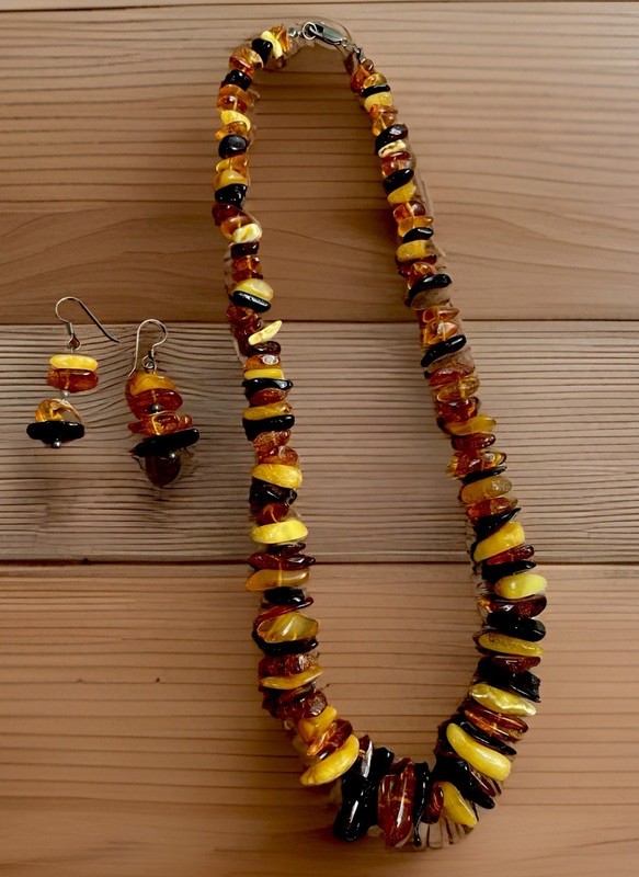 Raw Baltic Amber Necklace & Earrings w 925 silver Rare pieces unique design 