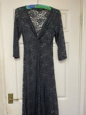 Joanna Hope Grey Lace V Neck Maxi Dress Size 12 With 3/4 Sleeve