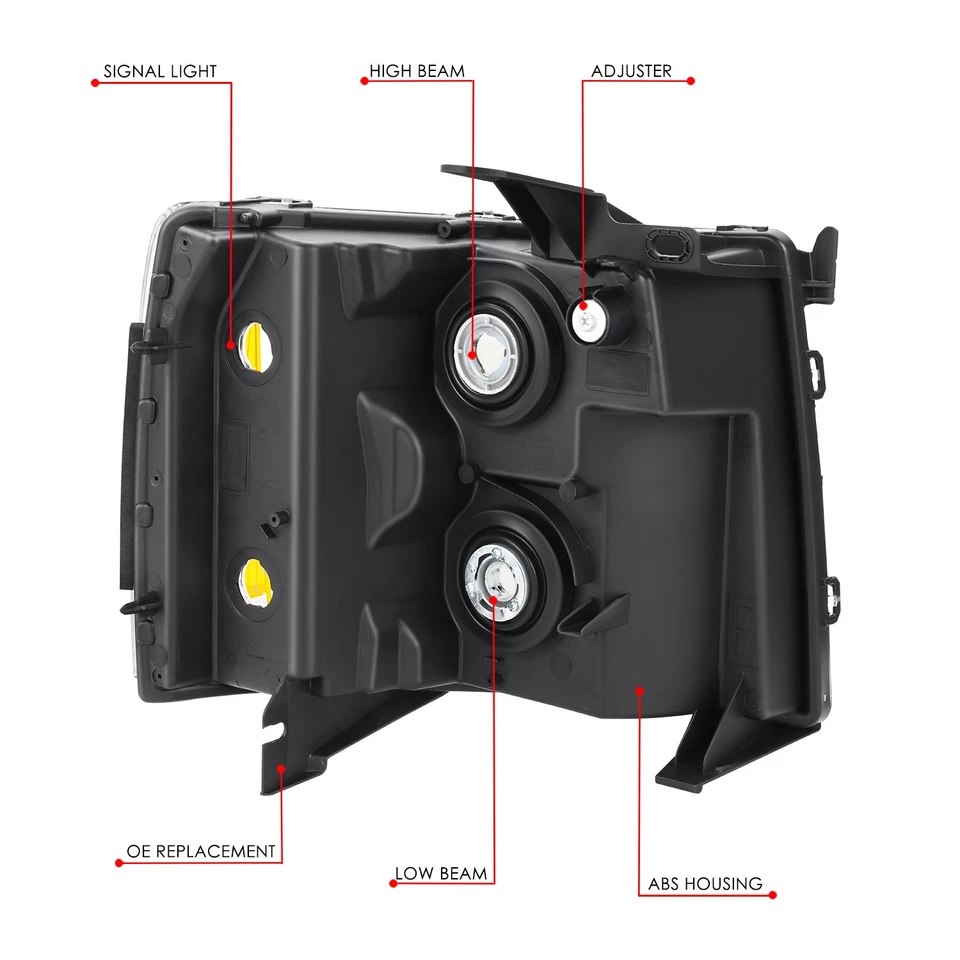 Lâmpada para farol Fit 07-14 Chevy Silverado 1500 2500 3500 HD carcaça cromada esquerda - Imagem 4 de 4