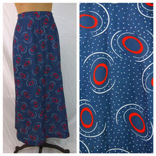 vtg 60s 70s Mod Psychedelic Polka Dot Retro Blue Poly Maxi Skirt Hippie S EUC