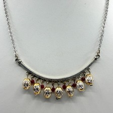 Ornate Tribal Statement Necklace Silver & Gold Tone Beads Boho Festival Jewelry