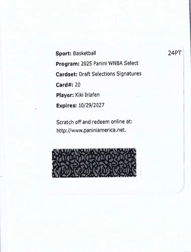 Kiki Iriafen 2025 Panini Select Kiki Iriafen Auto