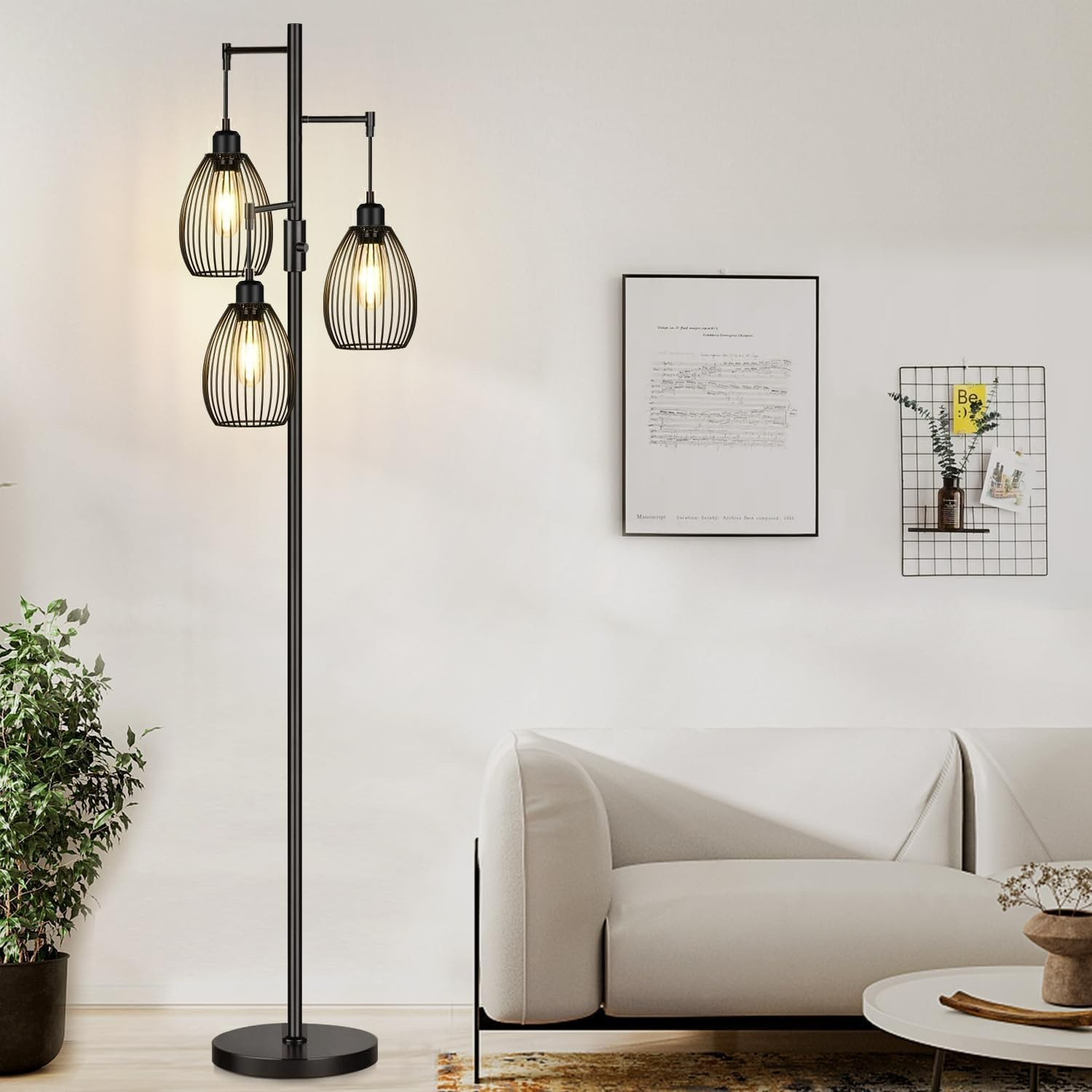 как выглядит Modern Industrial 3-Bulb Dimmable Floor Lamp - Teardrop Design in Matte Black фото
