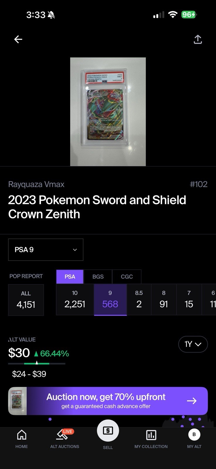 Pokemon PSA 9 Rayquaza VMAX 102/159 Crown Zenith EN Holo Ultra Rare 2023 view 3