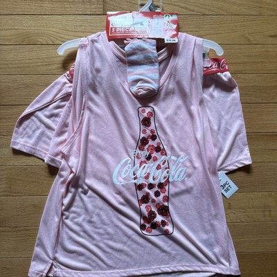 Nwt Coca Cola Womens Plus Sleep Short Set Pink W/socks XL 16-18