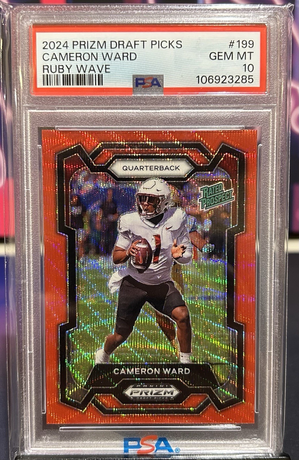 2024 Panini Prizm Draft Picks Rated Prospect Cameron Ward Ruby Wave Prizm PSA 10